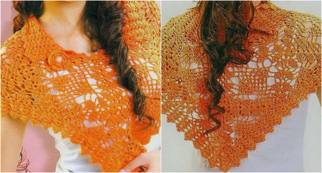 orange poncho with pattern crochet squares