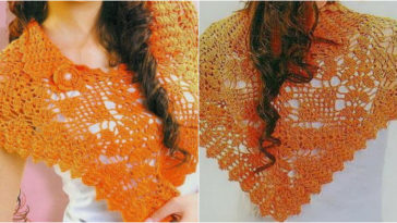 orange poncho with pattern crochet squares