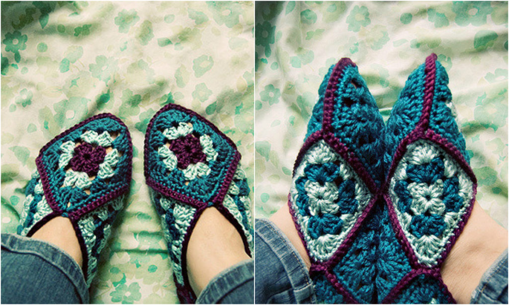 crochet square slippers