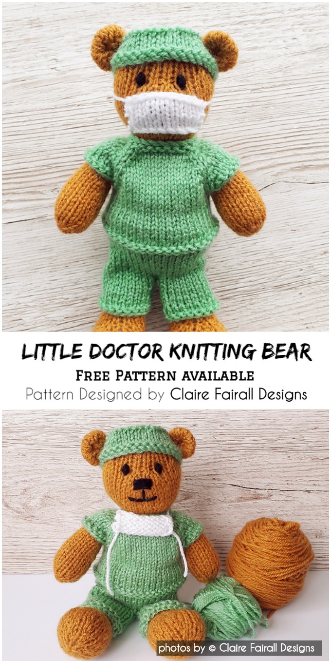 Little Doctor Knitting Bear by Claire Fairall Designs